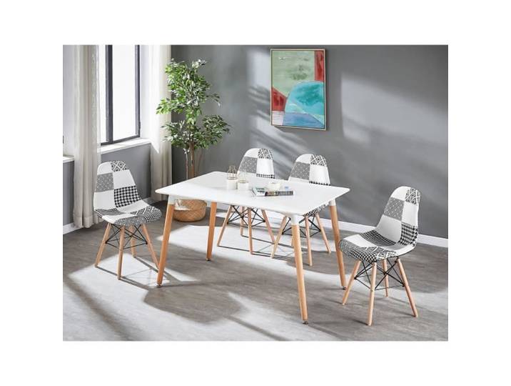 Chaises en Tissu Patchwork et Métal Noir - Noir & Blanc - LIFE INTERIORS - Vintage - Lot de 4 - Scandinave