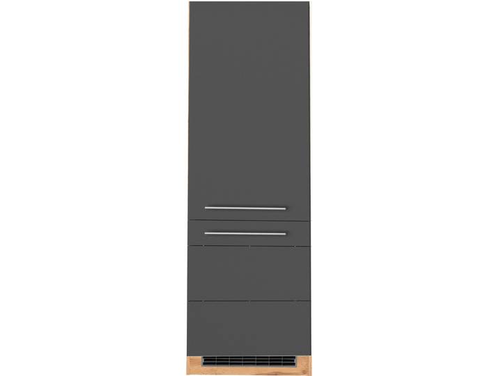 Kühlumbauschrank KOCHSTATION KS-Wien , grau (anthrazit, wotaneiche), B:60cm H:200cm T:60cm, MDF, Schränke, Kühlumbauschrank, 60 cm breit, 200 cm hoch, geeignet für Einbau-Kühlgefrierkombination