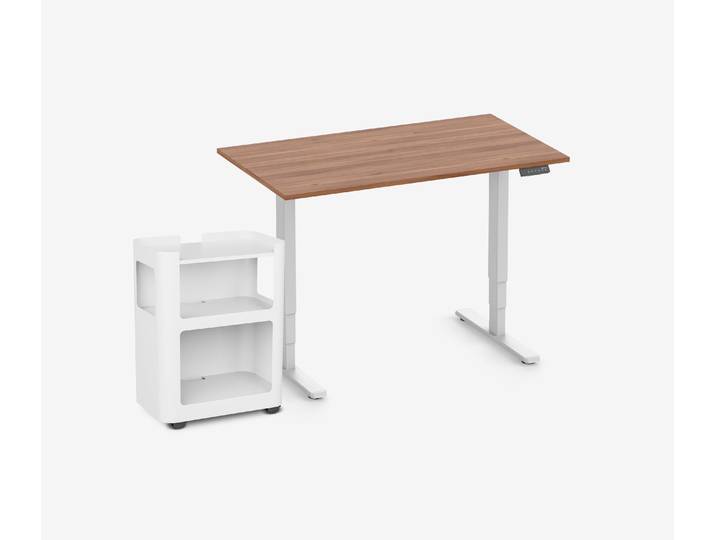 FOKUS Schreibtisch + Rollwagen Nussbaum Weiß 120x70