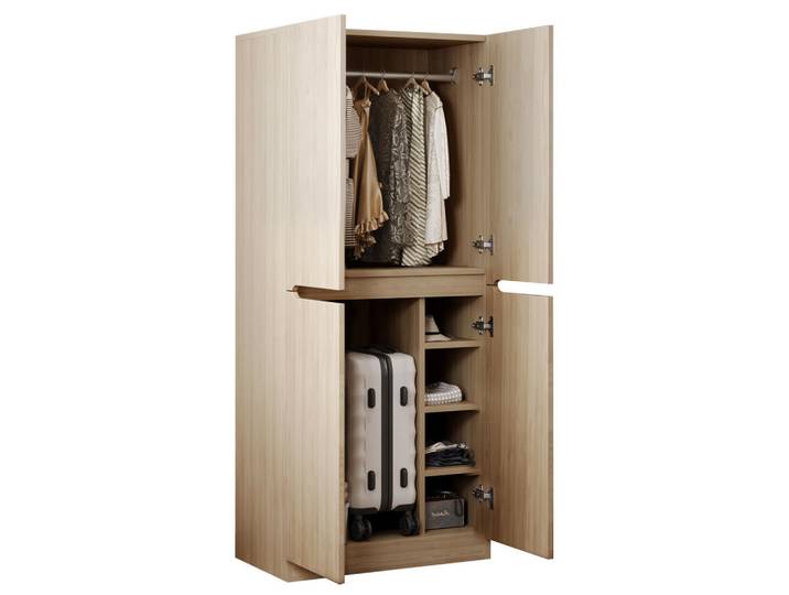 Okwish Kleiderschrank 70/40/170 cm holzfarben aus Holz mit 2 Türen und Fächern, Naturfarben, 70x170x40 cm, Schlafzimmer, Kleiderschränke