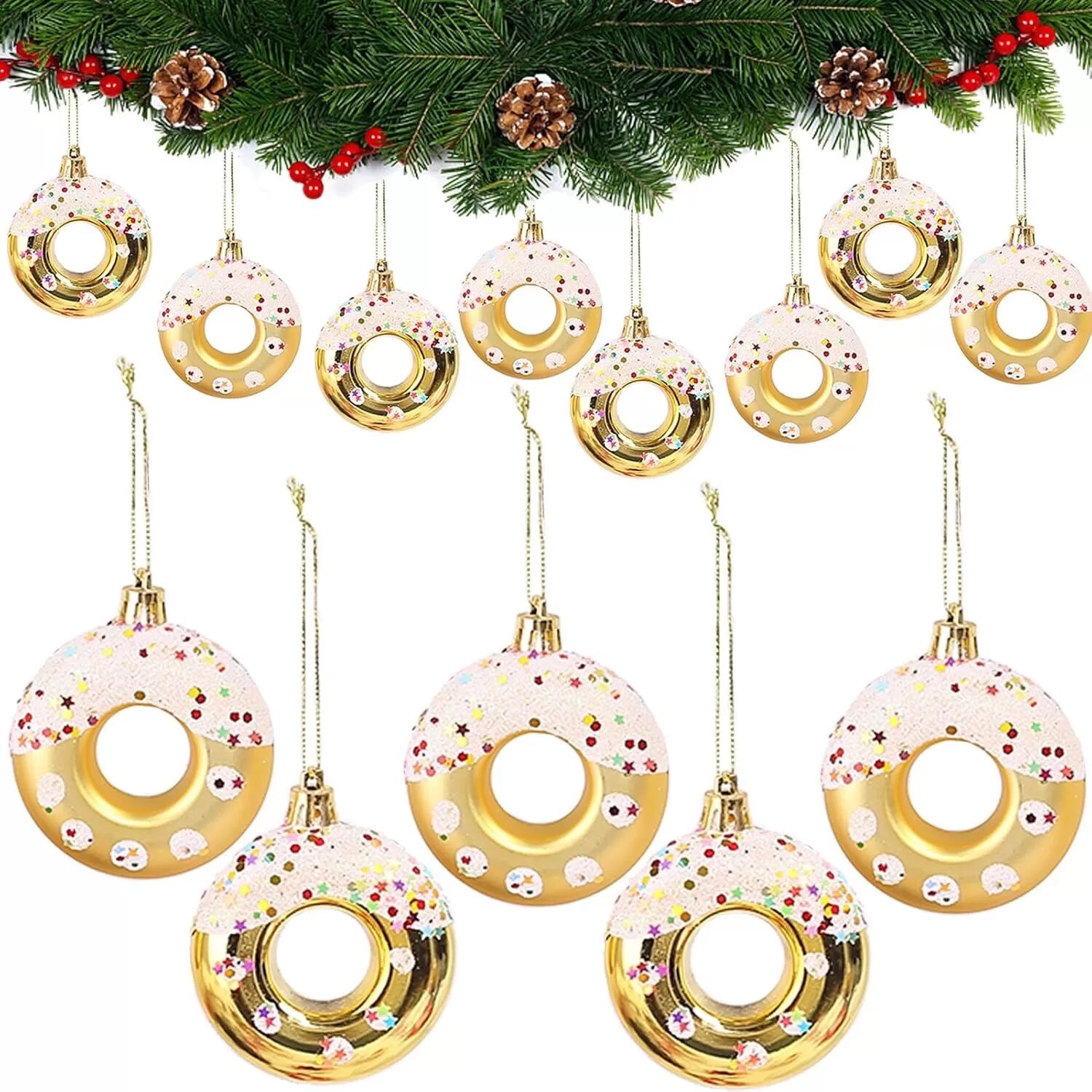 INF Donut Weihnachtsschmuck - 4er Pack Festliche Baumdekorationen Gold