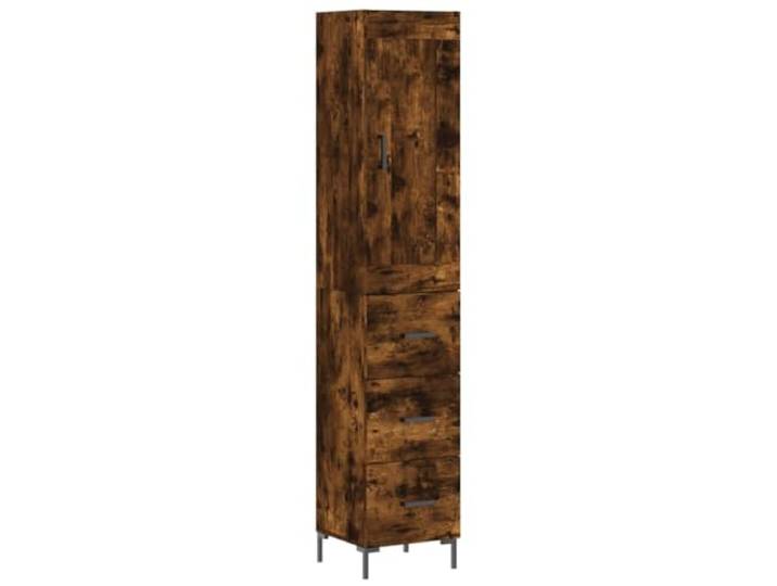 KKgypkn Highboard Räuchereiche 34,5x34x180 cm Holzwerkstoff Metallfüße, Stabile Konstruktion, Mit Wandhalterung, Beistellschrank für Wohnzimmer