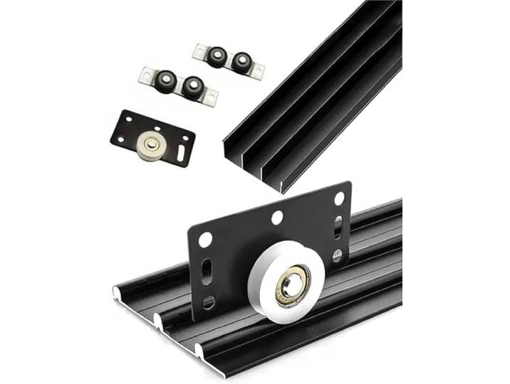 Hardware-Kit for dreispurige Schiebetüren, 1 Satz For Kleiderschränke und Schränke(Black,300cm)