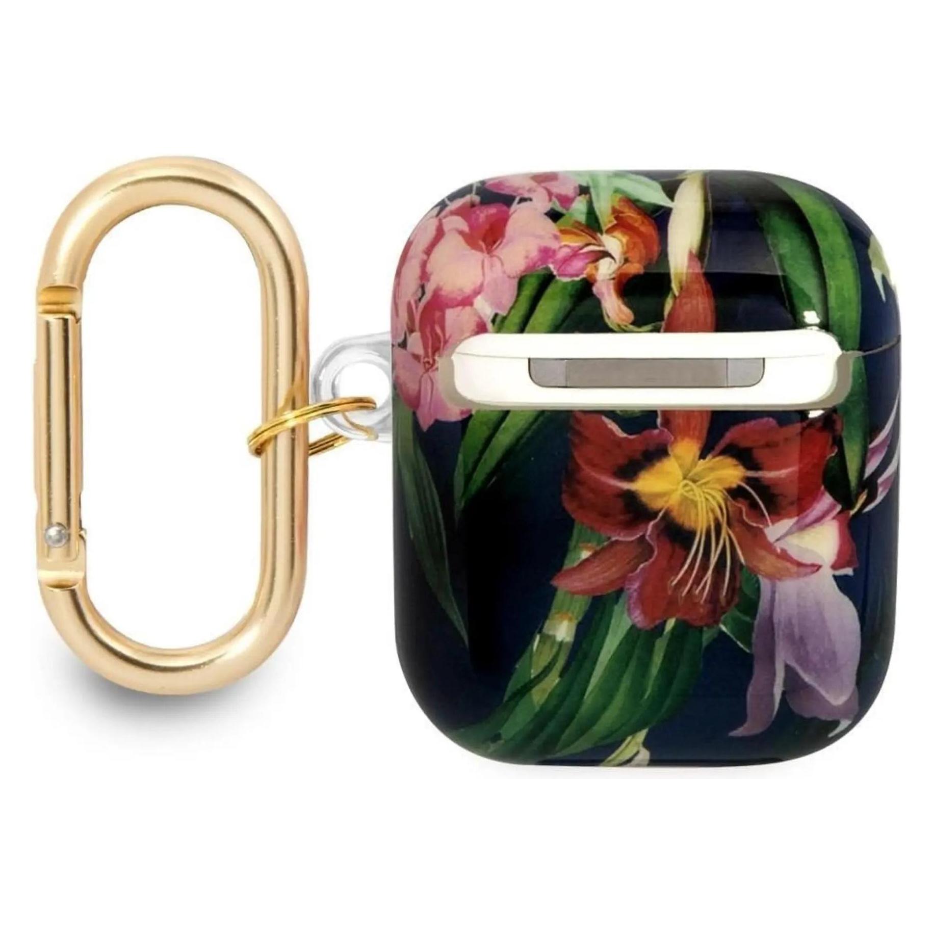 Guess Flower Strap Collection Schutzhülle für AirPods, Blau (Kopfhörer Hülle) (GUE002029-0)