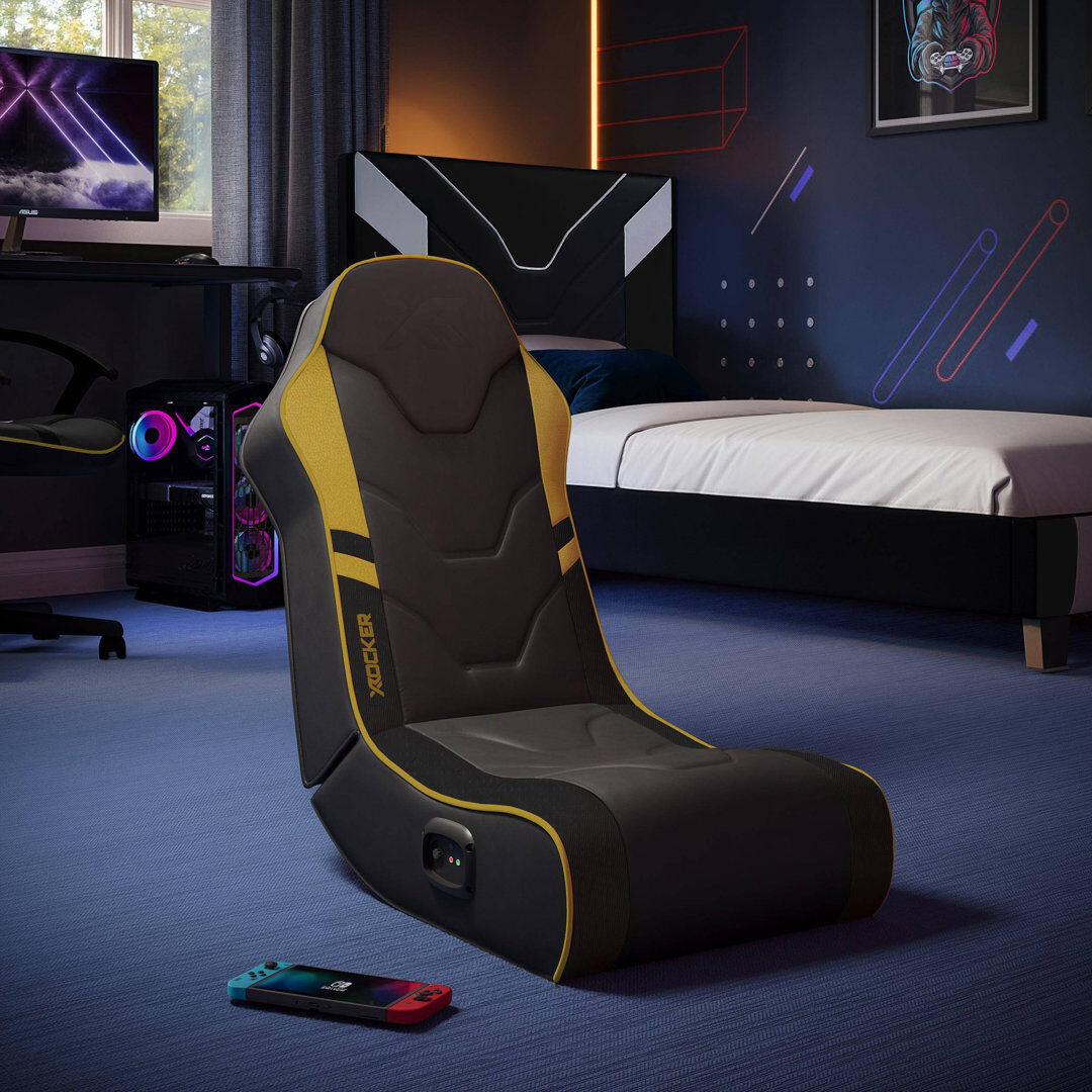 X Rocker Shadow 2.0 Audio Floor Rocker Gaming Chair Gold 65cm H X 38cm W X 75cm D