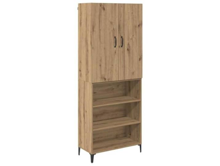 Highboard Artisan-Eiche 69,5 x 34 x 180 cm Holzwerkstoff Wandmontage,konische Metallbeine,viele Regale und Fächer,glattes Finish,minimalistische Ästhetik