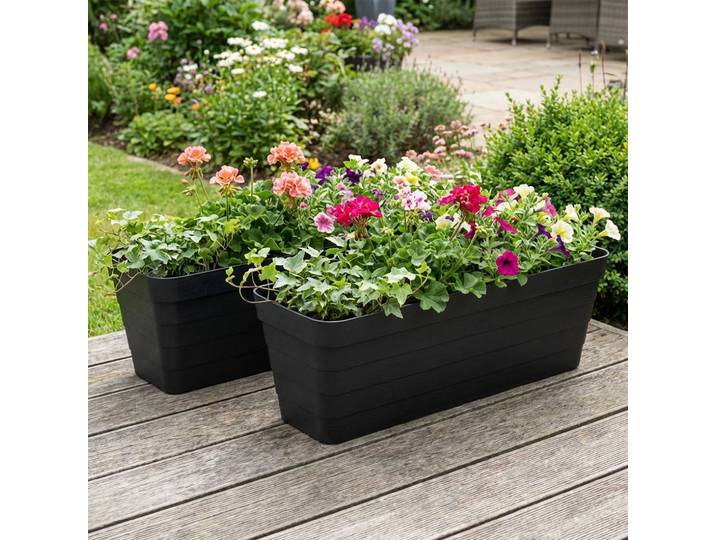 2er-Set Balkonkasten mit Bewässerungssystem, anthrazit, 60x20x19 cm