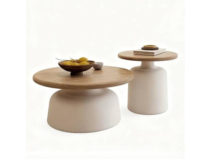 KAFHGEIN Modernes 2-teiliges rundes Couchtisch-Set aus Massivholz wohnzimmertisch, Couchtische aus Holz, stapelbare Beistelltische(White Brass)