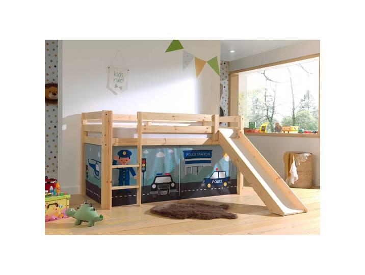 Halbhochbett Police 210 x 114 x 218cm Braun/Kiefer mit Rutsche