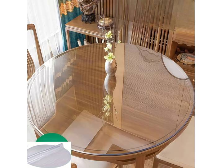 Nappe ronde transparente en PVC de 125/128/135/138cm, film de protection circulaire pour bureau en verre souple, antidérapante, peut être librement coupée