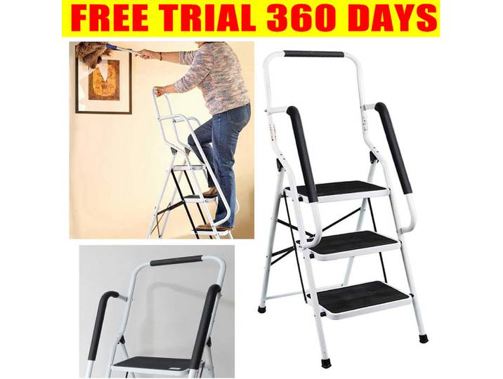 Échelle pliante à 3 marches avec main courante, échelle pliable, échelle portable, tapis antidérapant, échelle pour la maison, la cuisine, le bureau