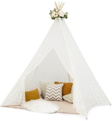 Costway Lace Teepee Tent with Colorful Light Strings for Children
