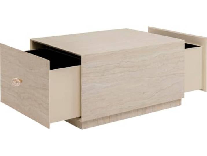Kare Design Couchtisch Travertino, Beige, 80x60x45 cm, Wohnzimmertisch, Sofatisch, mit Schubladen, Steinoptik, Wohnzimmer