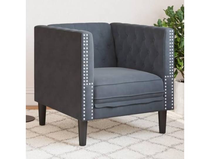 HEFZGDB Chesterfield-Sessel Dunkelgrau Samt - Luxus Polsterstuhl mit Knopftuft Design für Wohnzimmer und Büro, Weiches Velours Material, Bequeme Sitzfläche, Stabile Holzbeine,