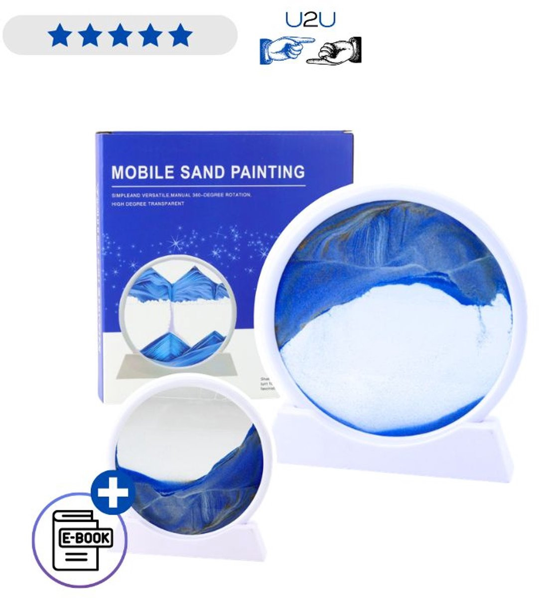 3D Quicksand Decoratie Blauw 360 graden Draaibaar Zandkunst Schilderij met Wit Frame voor Tafeldecoratie