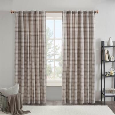 Madison Park Anaheim Woven Plaid Room Darkening Thermal Fleece Lined Single Curtain Panel