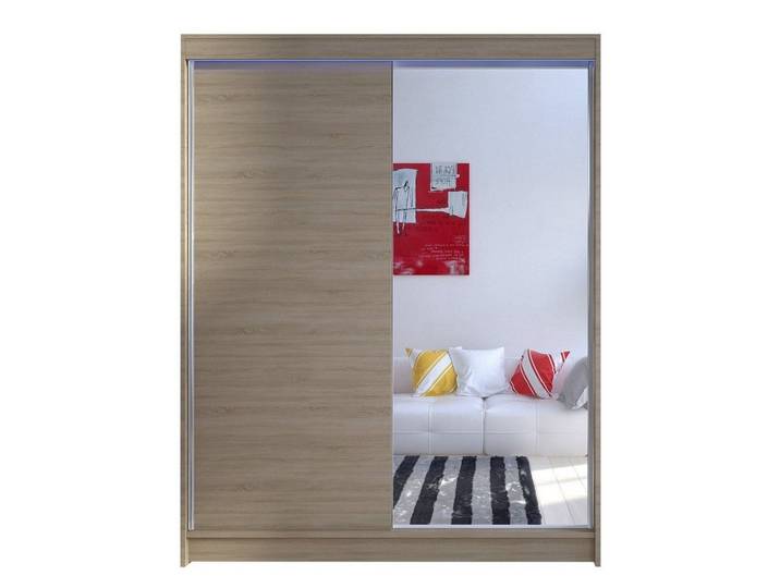 MIRJAN24 Kleiderschrank Camino I (mit Spiegel, Kleiderstange, Einlegeboden) Praktische Schwebetürenschrank, Garderobe