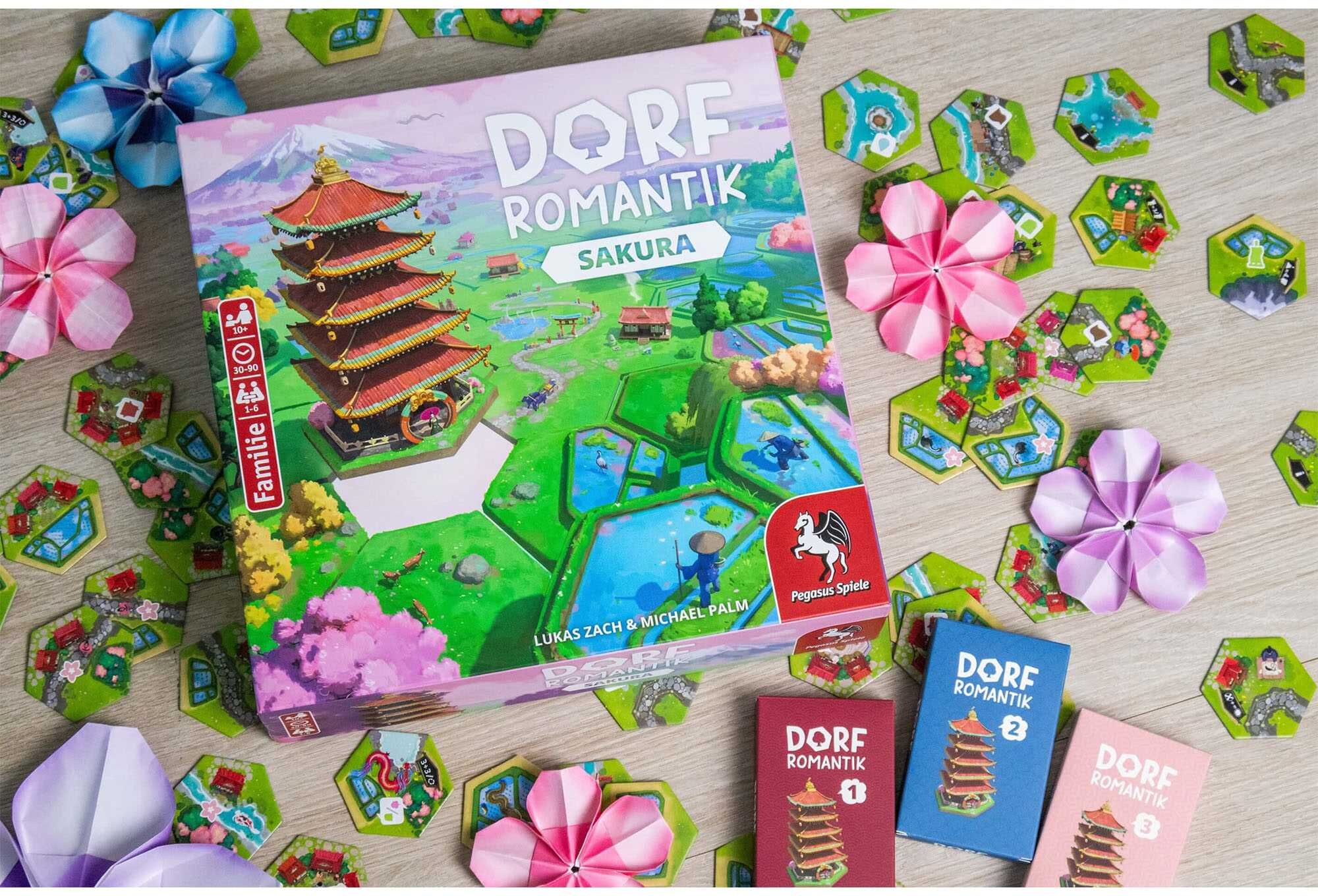 Pegasus Spiele Dorfromantik: Sakura - Cooperative Board Game for 1-4 Players with Japanese Countryside Setting and Cherry Blossoms