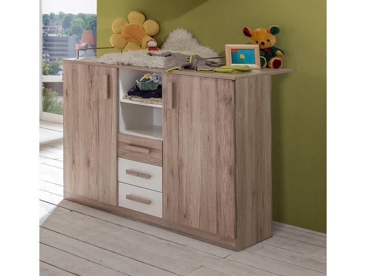 Wickelkommode, Holzwerkstoff, San Remo Eiche/Weiß, 122×101×75 cm, Mit Stauraum & Abnehmbarer Wickelaufsatz, Wimex