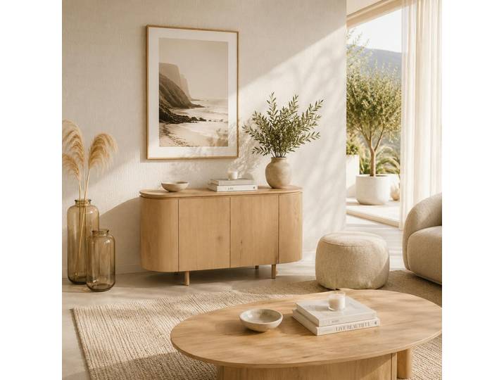 Petit Buffet Design En Chêne Clair 2 Portes Loren