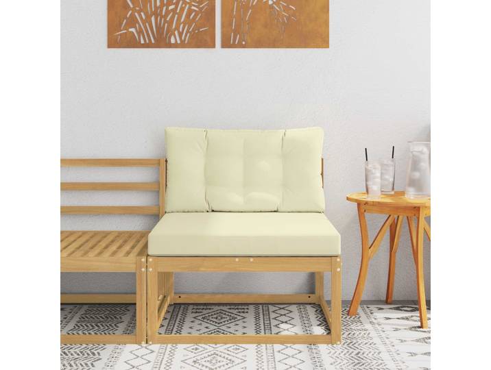 vidaXL Outdoor Mittelsofa Polyester Whitewash und Creme