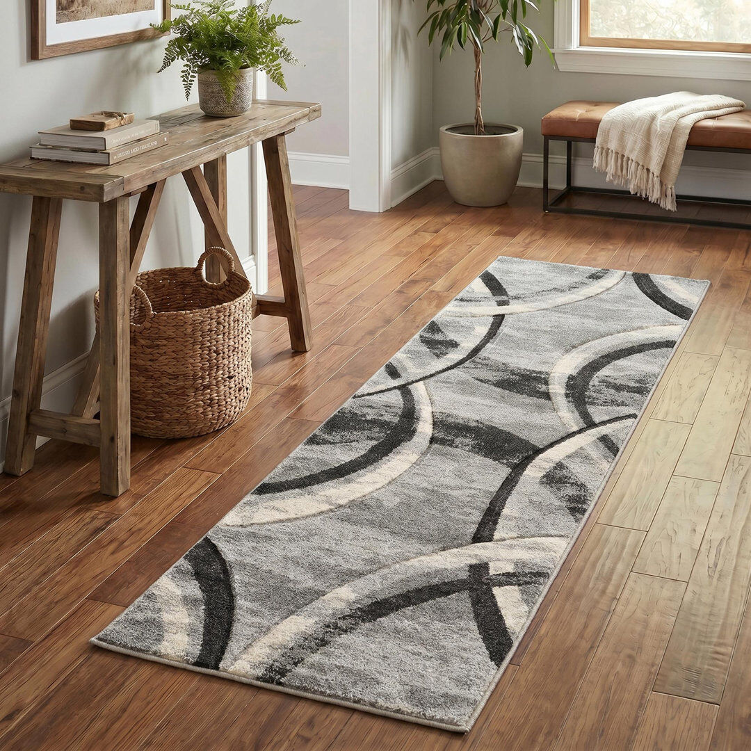Brayden Studio Chaiken Geometric Shapes Area Rug GREY 60 x 220 cm (Runner)