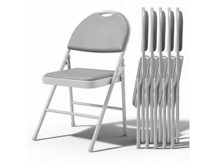GarveeTech 6er Set Klappstühle PU Leder Metallrahmen Grau Gepolsterte Faltstühle mit rutschfesten Füßen, stapelbarem Design und Komfort für Küche, Büro und Events