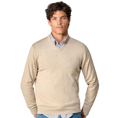 Strickpullover CASAMODA "CASAMODA Pullover uni", Herren, Gr. L, beige (champagner beige), 100% Baumwolle, Pullover Strickpullover