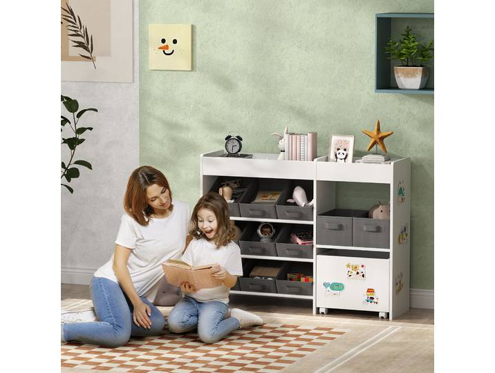 AIYAPLAY Étagère Enfants 11 Bacs Rangement Tissu Blanc