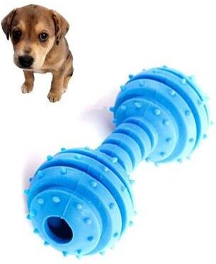 Inspired Deals Durable Rubber Dog Chew Toy Dumbbell Shape Bite Resistant Pet Teething Molar Toy blue