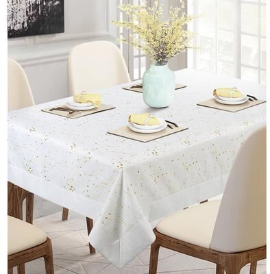Violet Linen Vintage Abstract Gold Foil Spots, Solid Border Pattern Tablecloths