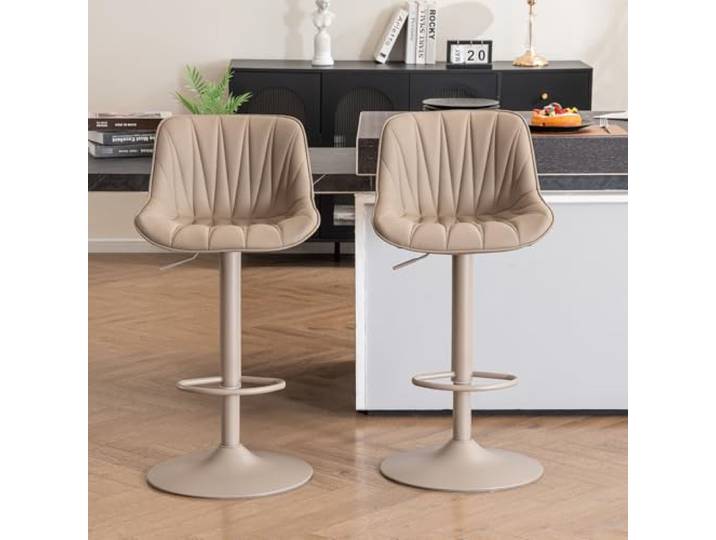 YOUTASTE Moderner Barhocker 2er Set, Drehstuhl mit Lehne, Alles Khaki Barstuhl mit PU-Leder Drehbare Höhenverstellbar, Küchenstühle Moderner Bar Stool für Bartheke Küche
