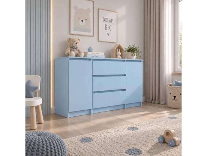 3xE Living Kommode 120 cm, 3 Schubladen, 2 Türen, Blau, 120 x 40 x 78 cm