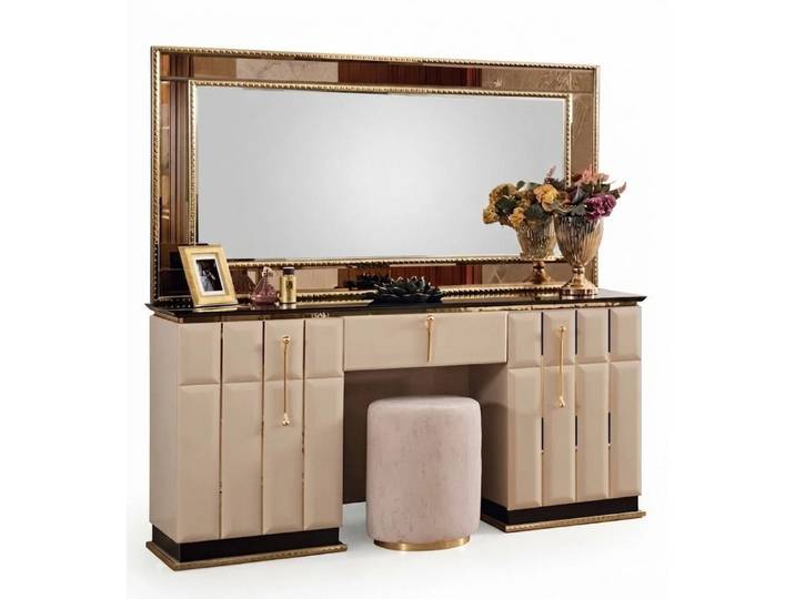 Xlmoebel Schminktisch Beiger Schminktisch mit Spiegel und Holzdesign im Luxus-Stil (1-St., 1-tlg)