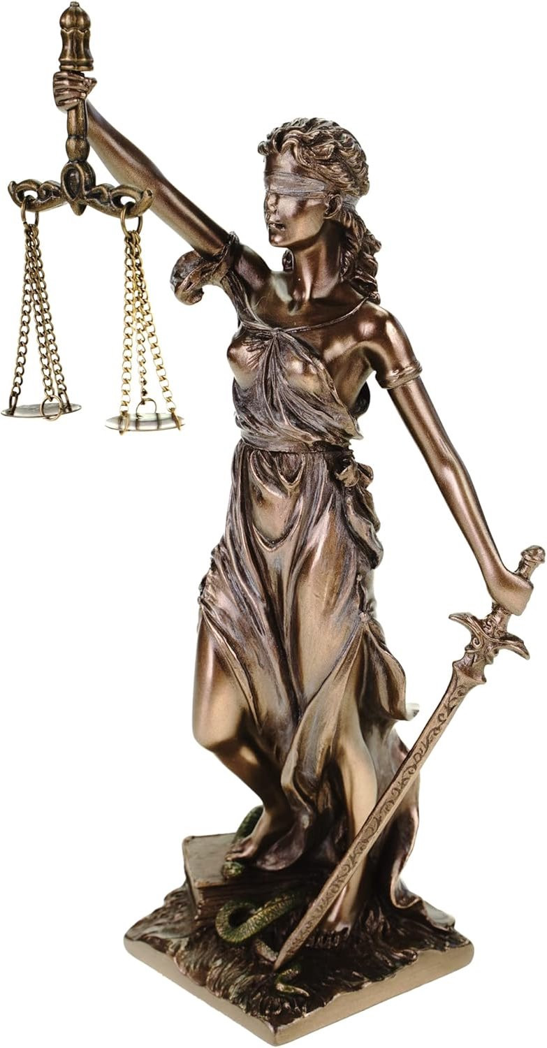 Bronzen Justitia beeld 21 cm - polyresin - symbool van rechtvaardigheid - ShopVlot