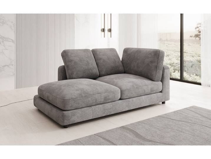 Designer Chaise Longue-Sofa Thalessa in Cord - Vintage Blau - Rechts - Luxusbetten24
