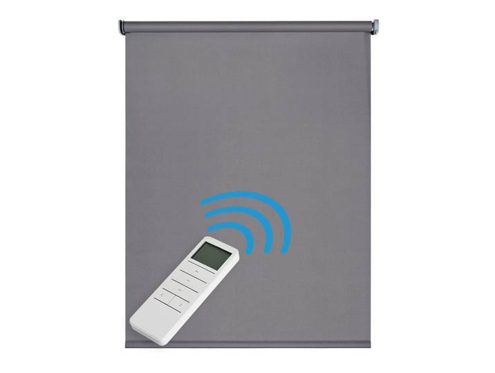 Storesdeco Verdunkelungsrollo motorisierte Grau 200x250 cm, Kunststoff, Uni, Rechteckig, 200x250 cm, Heimtextilien, Vorhänge, Rollos, Rollos blickdicht
