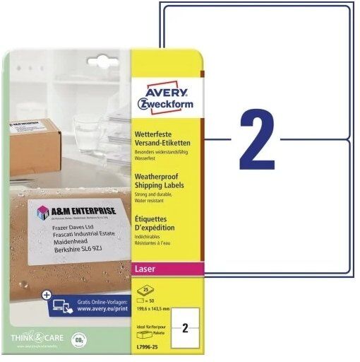 Avery Pakkeetiketter, Vejrbestandige, Hvid