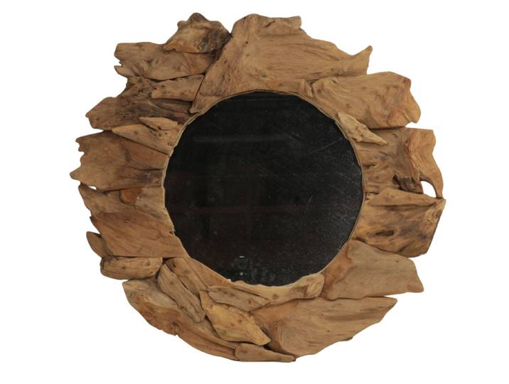 Miroir rond en racine de teck naturel