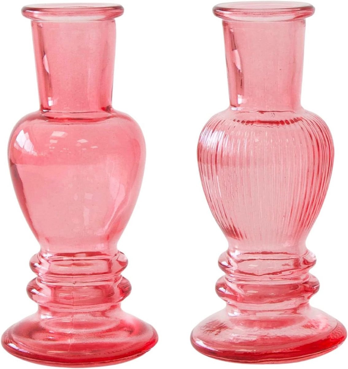 Set van 2 Roze Glazen Kandelaars in Nordic Stijl voor Taperkaarsen