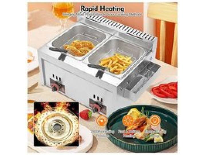 16L Double Réservoir Friteuse À Gaz - Friteuse À Gaz - Acier inoxydable - Bleu frit*2 -Grande capacité Friteuse-Vanne basse pression