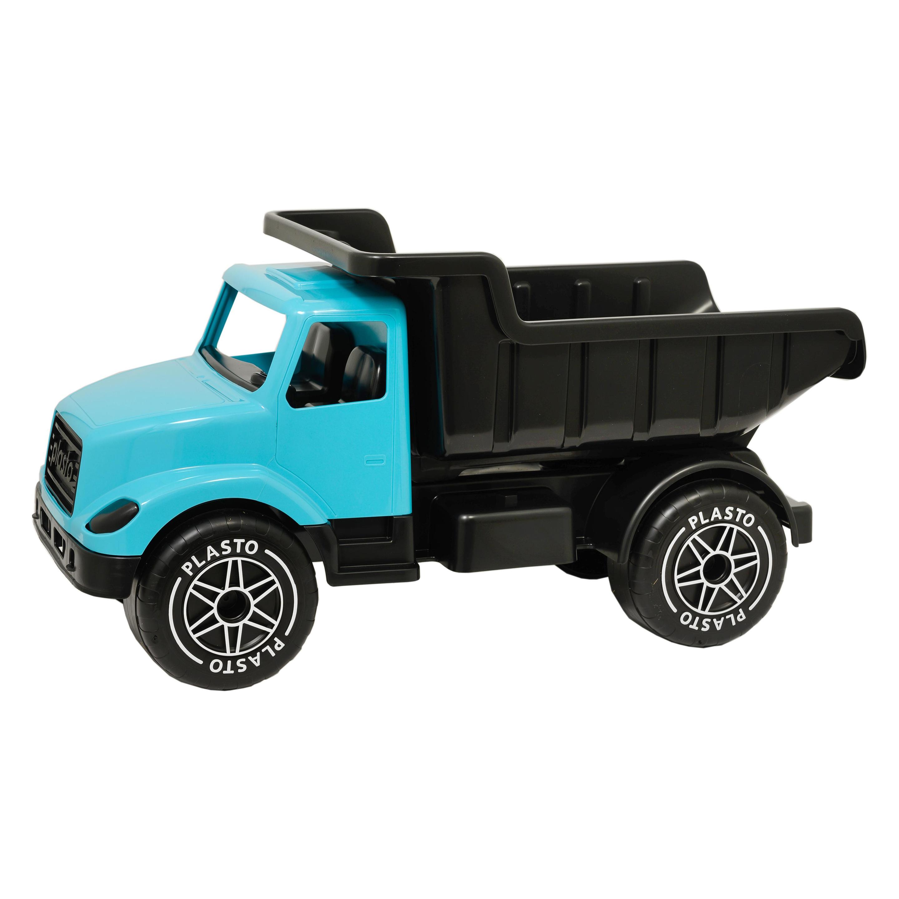 Plasto Stor Lastbil 60 cm, turkos hytt med svart tippbart flak, tysta hjul (1096000TUB)