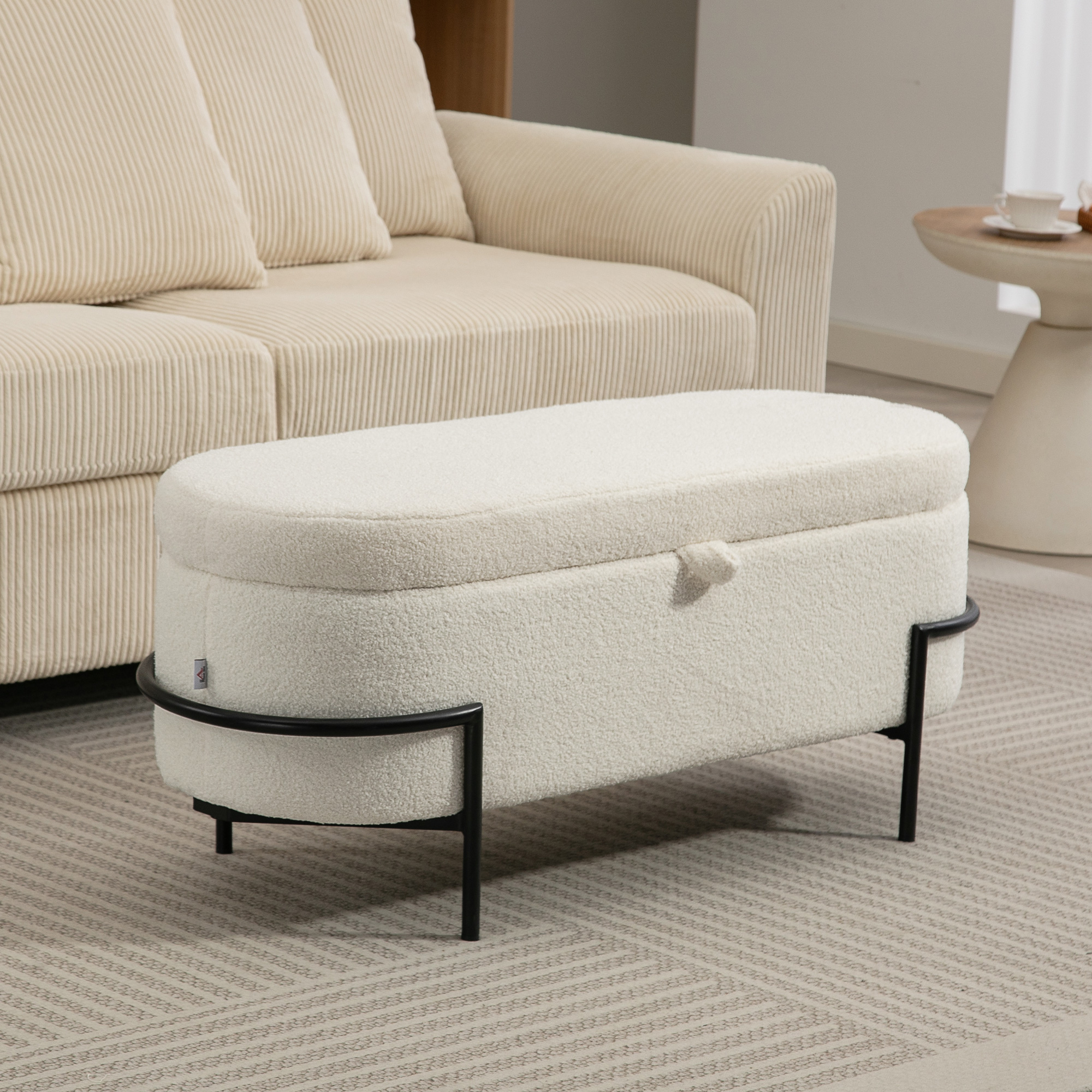 Homcom Panca contenitore imbottita, con rivestimento in fleece e struttura in metallo, Bianco crema   Aosom Italy
