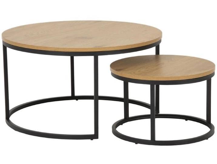 Beistelltisch AC DESIGN Spiro Ø 80/ 50 cm, 2 Stück, Nature/Schwarz , beige (nature, schwarz), B:80cm H:33cm T:50cm, Tische, Beistelltisch