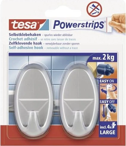 Tesa Powerstrips Haken Large Oval, matt chrom