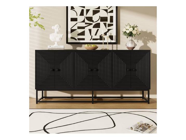 LuxusKollektion Sideboard Sideboard 160cm Schwarz Matt 3-türig (1 St)
