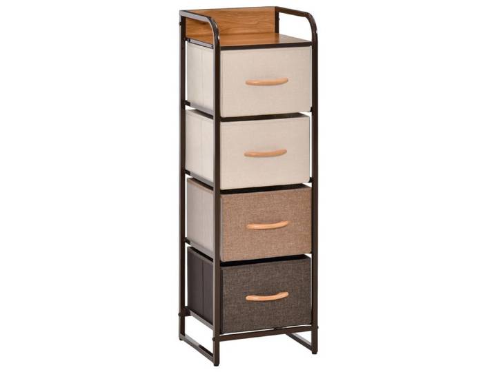 Commode - HOMCOM - 5 tiroirs en tissu pliant structure acier noir mobilier chambre - acier - 45x30x116cm - beige