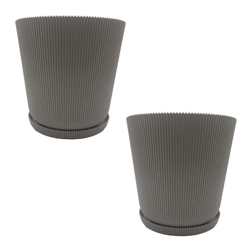 Relaxdays Bloempot met schotel, set van 2, grijs, modern design