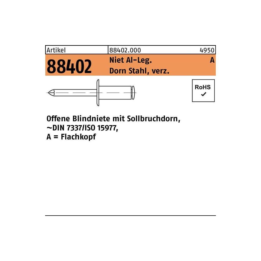Blindniete R 88402 Flachkopf 3 x 16 Niet Aluminium/Dorn Stahl verzinkt (884020000030016)