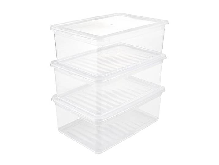keeeper bea Aufbewahrungsboxen, 3er-Set, 3 x 11 l, Transparent Patentiertes Air Control System, Dauerhafte Belüftung oder Staubschutz, Sicheres Stapeln, Klick-Verschluss an Deckellaschen